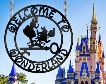 Wonderland Disney Metal Sign, Custom Metal Sign, Welcome To Wonderland, New Home Family Gift, House Mickey Yard, Garden Decor Sign