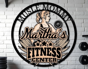 Custom Mom Metal Dumbbell Gym Name Sign, Weightlifting Workout Room Wall Art, Personalized Home Gym Sign, Custom Gym Decor, Workout Garage