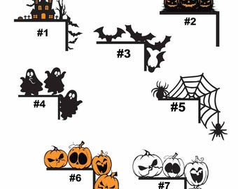 Halloween Door Corner, Halloween Door Trim, Halloween Silhouette, Skull Sign, Spider Web, Black Cat Sign, Bat Scary Ghost Halloween Decor