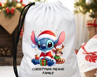 Bolsa de Papá Noel personalizada con Stitch para Navidad, Disney Lilo & Stitch Disney, bolsa de regalo de Navidad, bolsas de regalo con medias navideñas, bolsas de Navidad