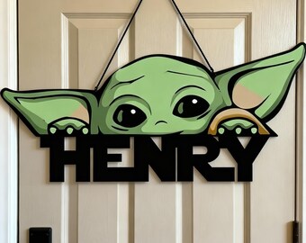 Targa in metallo personalizzata con nome Baby Yoda di Star Wars, decorazioni personalizzate per la cameretta dei bambini, decorazioni murali in metallo di Star Wars, regali per la cameretta dei bambini per il figlio, regali di Natale