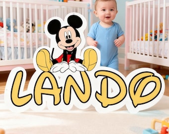 Targa in metallo personalizzata con nome per cameretta di Topolino, decorazione murale personalizzata Disney Topolino per cameretta o cameretta dei bambini, regalo di compleanno personalizzato di Topolino e Minnie