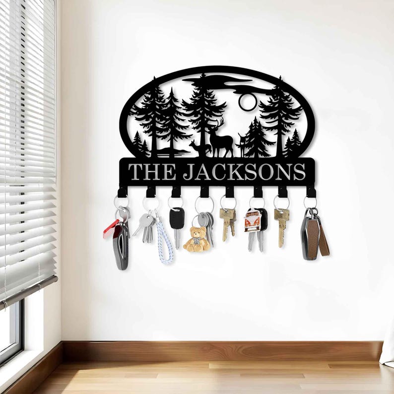 Custom Deer Metal Keyholder Hooks - Personalized Family Name Yard Sign ...