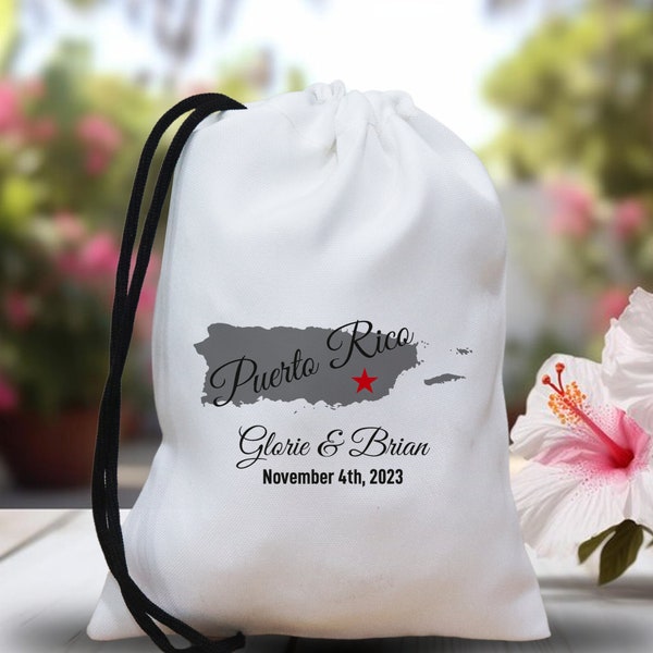 Custom Puerto Rico Favor Bag - Personalised Wedding Bag - Destination Wedding Favor - Cancun Wedding Favors - Cabo PR Wedding -Cabo Survival