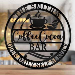 Personalized Coffee Cocoa Sign-Caffee Bar Name Metal Sign-Home Kitchen Wall Decor-Restaurant Welcome Sign-Coffee Cup Sign-Coffee Corner Gift