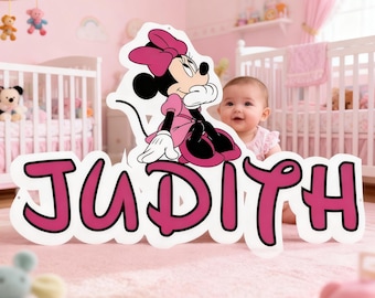 Targa in metallo personalizzata con nome per cameretta di Minnie, decorazione murale personalizzata Disney Minnie per cameretta o cameretta delle bambine, regalo di compleanno in metallo di Topolino e Minnie