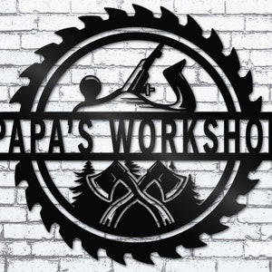 Papas Work Shop Metal Sign, Signo personalizado del día de los padres para papá, Regalo del día de los padres, Regalo para papá, Regalo para el abuelo, Regalo para papá,