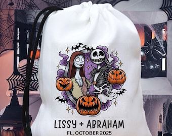 Gepersonaliseerde Jack and Sally Halloween-bedanktas voor huwelijksnacht, Mickey & Friends Trick or Treat-tas, Disneyland Halloween-vrijgezellentas