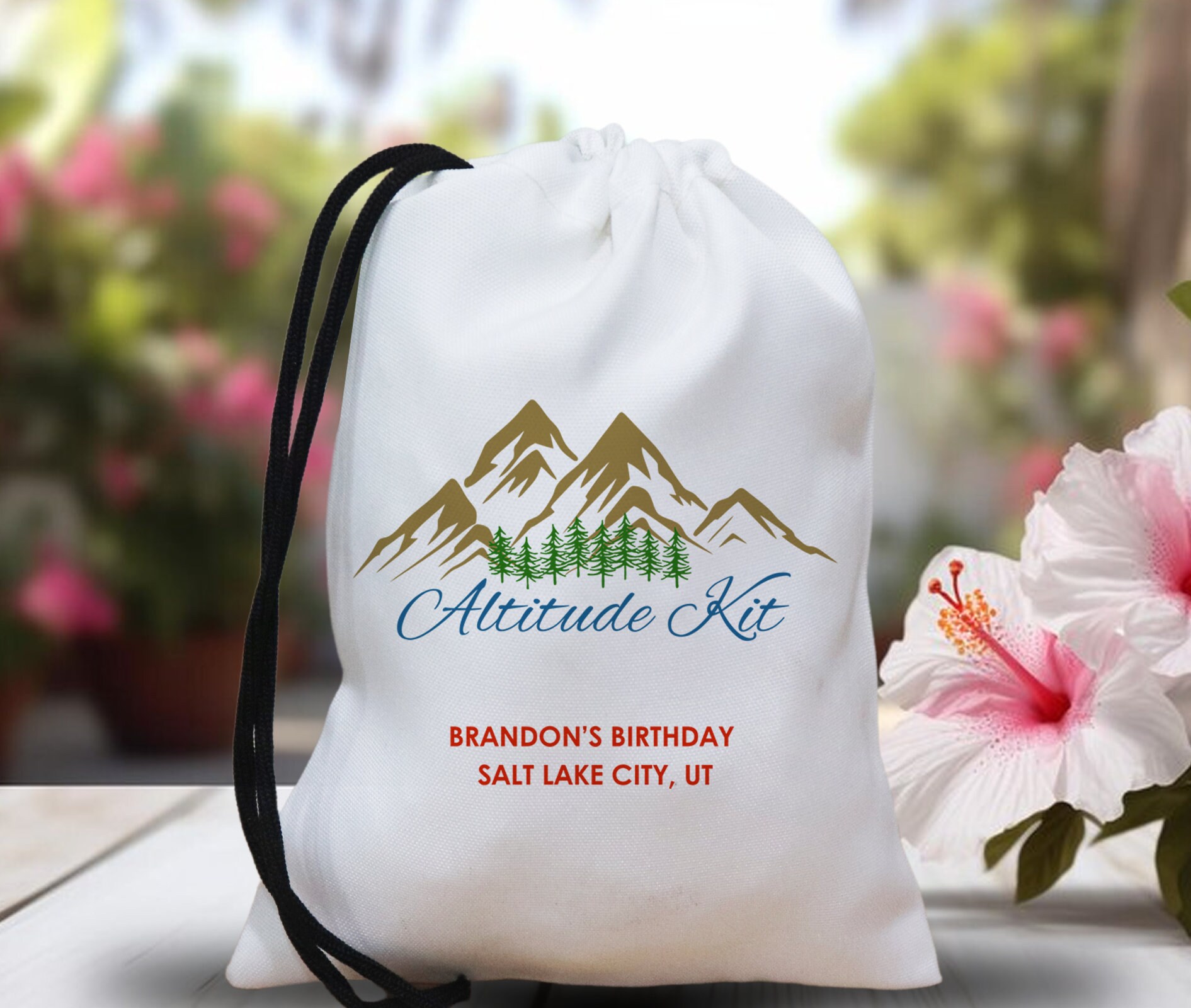 Personalised Altitude Kit Bags - Mountain Wedding Welcome Bags - Custom Wedding Favor Gift Bags - Destination Wedding Welcome Party Bags