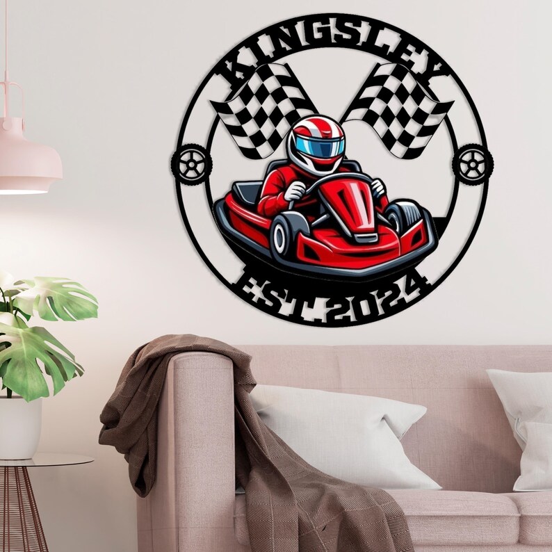 Personalized F1 Race Car Metal Sign, Checkered Flag Racing Monogram ...