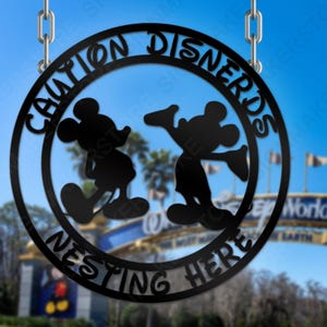Caution Disnerds Nesting Here Metal Sign, Disney Welcome Sign, Disney Beast Garden Flag, Disney Guest Room Decor, Disney Home Entrance Gifts