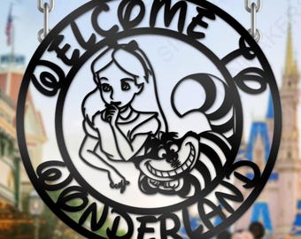 Alice in Wonderland Metal Sign-Custom Metal Sign-Welcome To Wonderland-Outdoor Decoration-Yard Wreath Sign-Disney Wall Art-Bed Room Décor