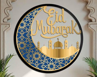 Cartello Ramadan Mubarak, cartello islamico EID Ramadan Kareem, decorazione murale in metallo Eid Mubarak, elegante decorazione Ramadan per la casa, decorazione murale Eid Mubarak