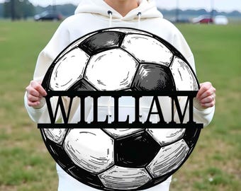 Targa personalizzata con nome a forma di pallone da calcio, targa con nome a forma di pallone da calcio, targa con nome sportivo, regalo per giocatori di calcio, decorazione murale sportiva, decorazione murale in metallo