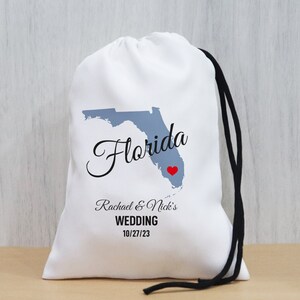 Borse personalizzate con il contorno dello stato della Florida - Bomboniera personalizzata per matrimonio in Florida - Borsa tote della Florida - Borsa per bomboniere di matrimonio a Miami - Borsa di benvenuto delle Florida Keys