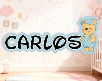 Targa in metallo personalizzata con nome per la cameretta del bambino Winnie Pooh, decorazioni murali Disney Baby Pooh, regali di Natale, regalo personalizzato per il primo compleanno di Winnie Pooh