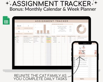 Assignment Tracker Google Sheets Template | Due Dates, Course Planner, Study Schedule + Monthly Calendar (Digital Download)