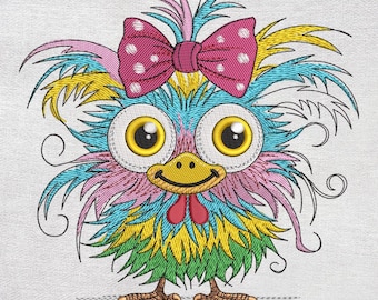 Pollo loco divertido, archivo de bordado a máquina, descarga instantánea