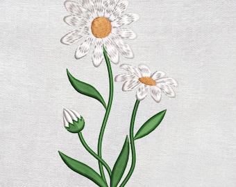 Daisies Wildflowers Embroidery Design, Garden Spring Embroidery Designs