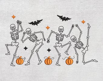Disegno da ricamo con scheletri di Halloween, disegno da ricamo con scheletro di cappello di Halloween, file da ricamo a macchina di Halloween