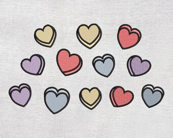 キャンディハートの刺繍デザイン、バレンタインの刺繍デザイン、機械刺繍ファイル