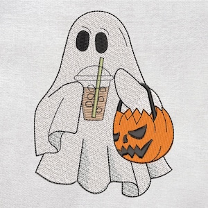Ghost with Iced Coffee Embroidery Design. Halloween Ghost Embroidery Design, Boo Embroidery, Machine Embroidery Files,