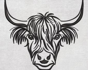 Highland Cow Embroidery Design, Minimalist Machine Embroidery Design