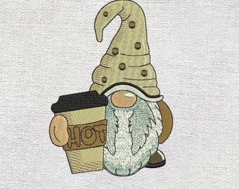 Coffee Gnome Embroidery Design: Teatowel Project (Digital Download)