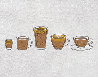 Coffee Embroidery Design, Coffee Lover Embroidery Design, Ice Coffee, Espresso, Americano embroidery design