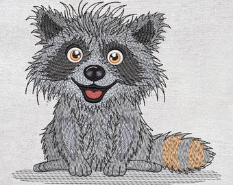 Diseño de bordado de mapache bebé, lindo diseño de bordado de animal de granja, descarga instantánea