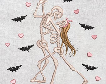 Disegno da ricamo di scheletri danzanti di Halloween, disegno da ricamo di scheletri di Halloween, file da ricamo a macchina di Halloween