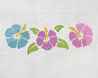 ハイビスカスの花の刺繍デザイン：トロピカルサマー（すぐにダウンロード）