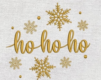 Diseño de bordado de copos de nieve HoHoHo: Bordado a máquina de Papá Noel (Descarga instantánea)