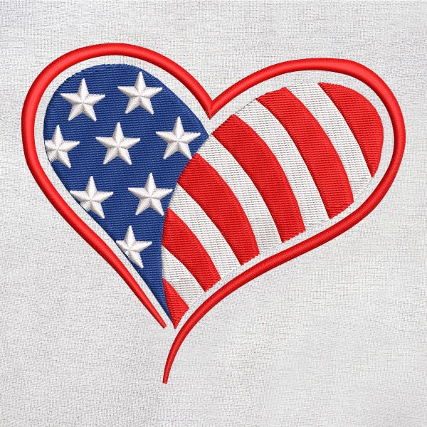 Hart borduurontwerpen Amerikaanse vlag, patriottische borduurontwerpen VS, Instant Download
