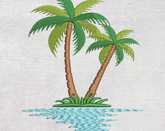 2 本のヤシの木の機械刺繍ミニ デザイン - Etsy 日本
