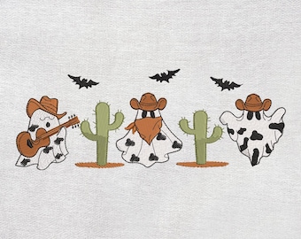 Halloween Cow Embroidery Design. Halloween Western Embroidery, Halloween Cowboy Machine Embroidery, Halloween Cow Tee,