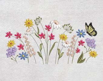 Spring Mini Wildflowers Embroidery Design. Garden Spring Embroidery Designs