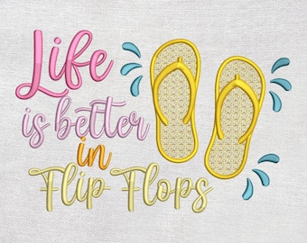 La vida es mejor en Chanclas Diseño de bordado, Diseño de bordado de verano, Descarga instantánea