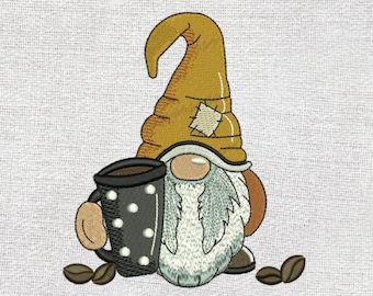 Coffee Cup Gnome Embroidery Design (Digital Download)