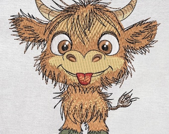 Diseño de bordado de vaca peculiar. Lindo diseño de bordado de animal de granja. Descarga instantánea.