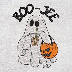 Boo-Jee Ghost with Iced Coffee Embroidery Design. Halloween Ghost Embroidery Design, Boo Embroidery, Machine Embroidery Files,