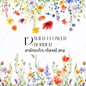 Wilde bloemenrand PNG clipart, aquarel PNG, aquarel clipart bundel, gedroogde bloem, bruiloft clipart, uitnodiging PNG