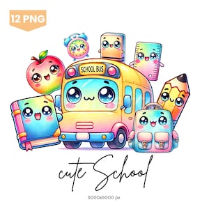 Cute school PNG Clipart, Watercolor School PNG, back to school, Watercolor clipart, Sublimation design