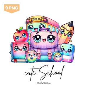 Cute school PNG Clipart, Watercolor School PNG, back to school, Watercolor clipart, Sublimation design