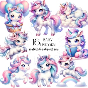 Unicorn PNG Clipart, Kawaii Unicorn, Cute Unicorn Clipart, watercolor clipart, Magic Unicorn Clipart, Clipart bundle