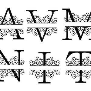 Split Monogram SVG Bundle, Spilt Letter Svg, Floral Alphabet Svg, Family Monogram svg