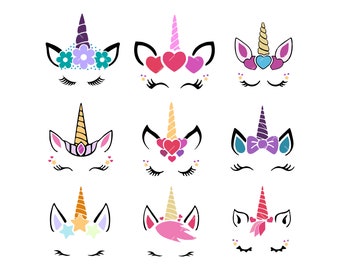 Unicorn Face SVG Bundle, PNG, Cricut, Unicorn svg, magical unicorn svg, Unicorn Birthday Svg