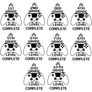 Graad niveau compleet Svg, PNG, Cricut, Gamer Svg, Verjaardag Bundel Svg, Video Game Svg, 1e 2e 3e SVG, Afstuderen SVG, Kleuterschool SVG