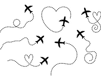 Airplane Svg Bundle, PNG, Cricut, Airplane Trails svg, Airplane Heart Svg, Plane Route Svg, Heart svg, World trip svg