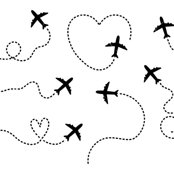 Airplane Svg Bundle, PNG, Cricut, Airplane Trails svg, Airplane Heart Svg, Plane Route Svg, Heart svg, World trip svg